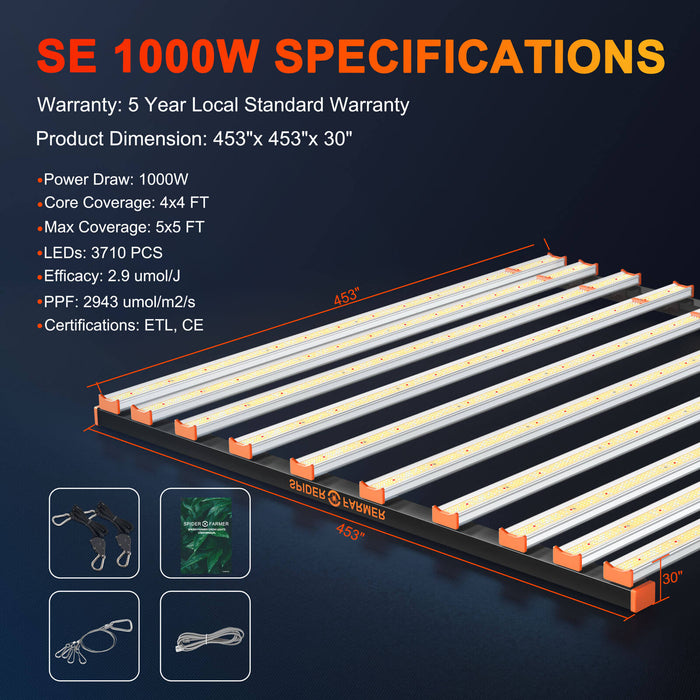 Spider Farmer® SE1000W Dimmable Full Spectrum CO2 LED Grow Light (100-277V)  - LED Grow Lights Depot