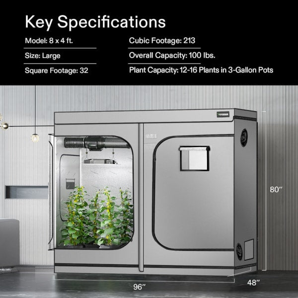 VIVOSUN G848 Upgraded 8x4 Mylar Grow Tent with 22mm Poles  - LED Grow Lights Depot