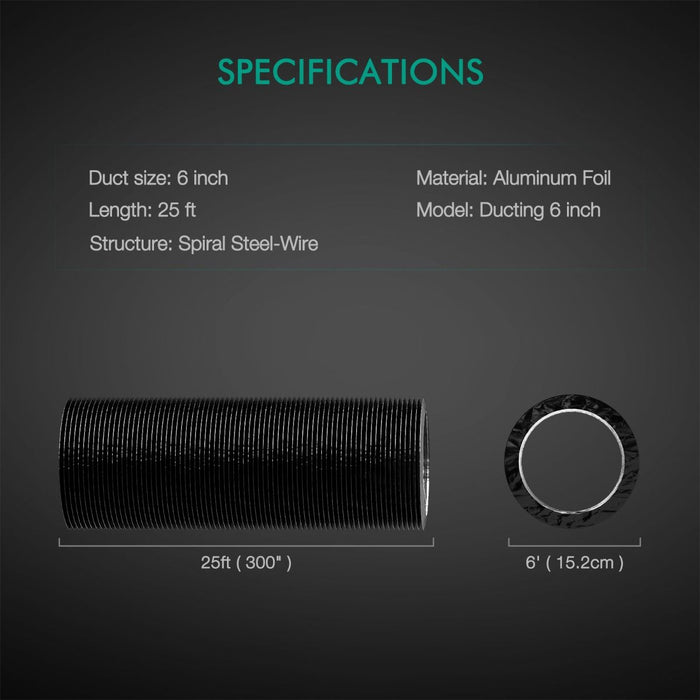 Mars Hydro 6" Flexible Ventilation Ducting - 25 Feet  - LED Grow Lights Depot