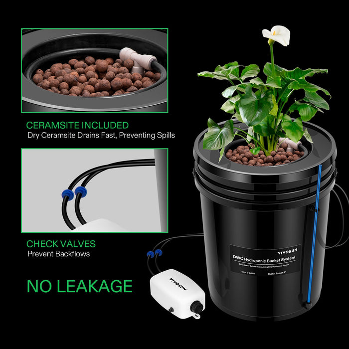 VIVOSUN 5 Gallon DWC Hydroponic System Kit (1 bucket)  - LED Grow Lights Depot