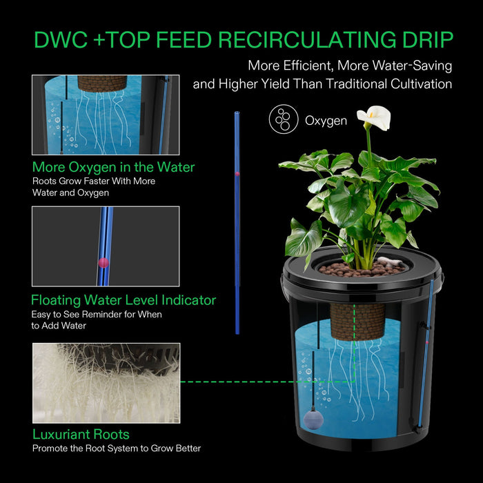 VIVOSUN 5 Gallon DWC Hydroponic System Kit (1 bucket)  - LED Grow Lights Depot