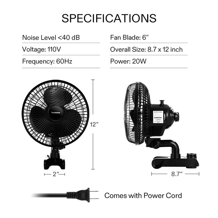VIVOSUN AeroWave A6 Patented Clip-On Fan with 2-Speed Adjustment  - LED Grow Lights Depot