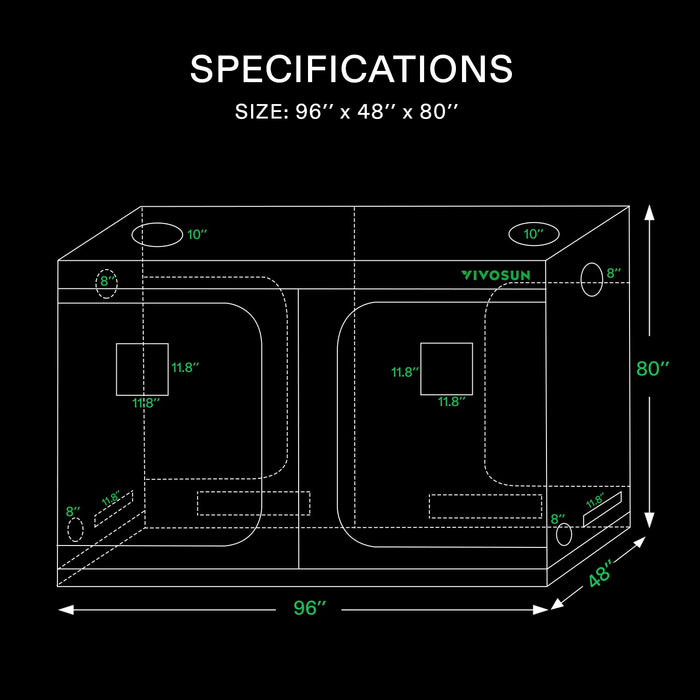 VIVOSUN G848 Upgraded 8x4 Mylar Grow Tent with 22mm Poles  - LED Grow Lights Depot