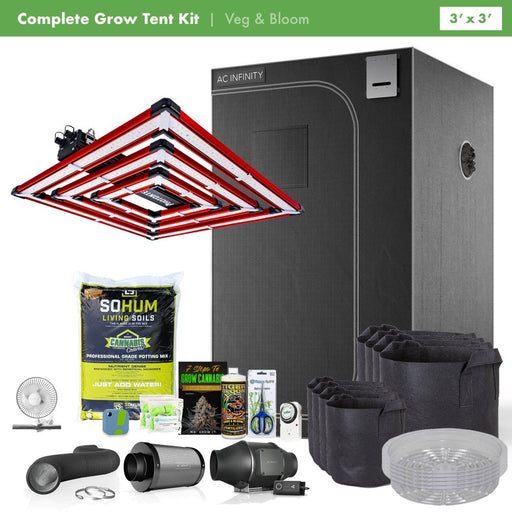 PhotonTek SQ300 + Happy Hydro AC Infinity 3' x 3' Complete Grow Kit  - LED Grow Lights Depot