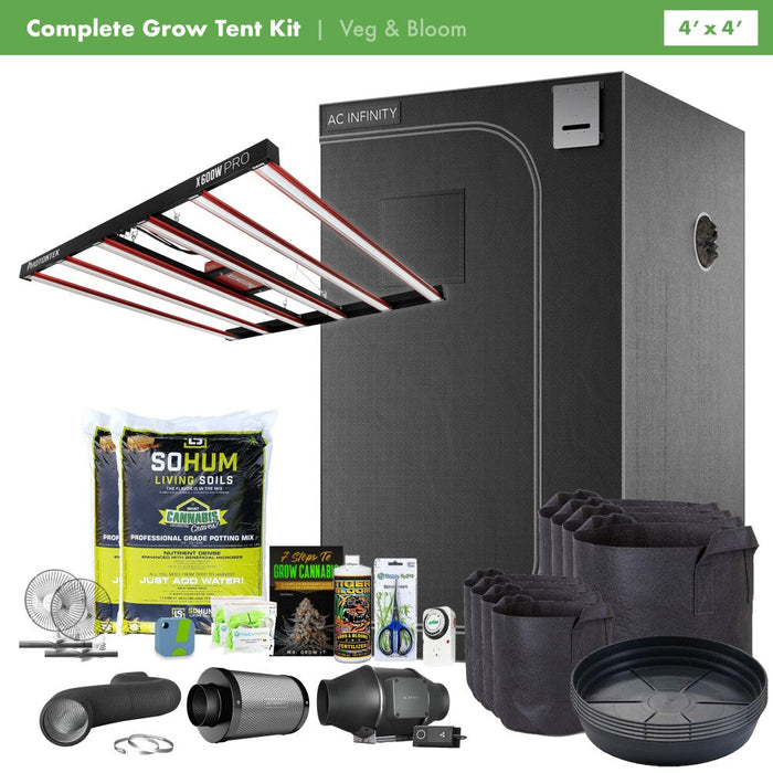 PhotonTek X 600 Pro + Happy Hydro AC Infinity 4' x 4' Complete Grow Kit  - LED Grow Lights Depot