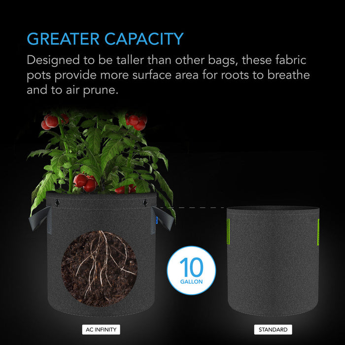 AC Infinity Heavy Duty Fabric Pots I 10 Gallon I 5-Pack  - LED Grow Lights Depot