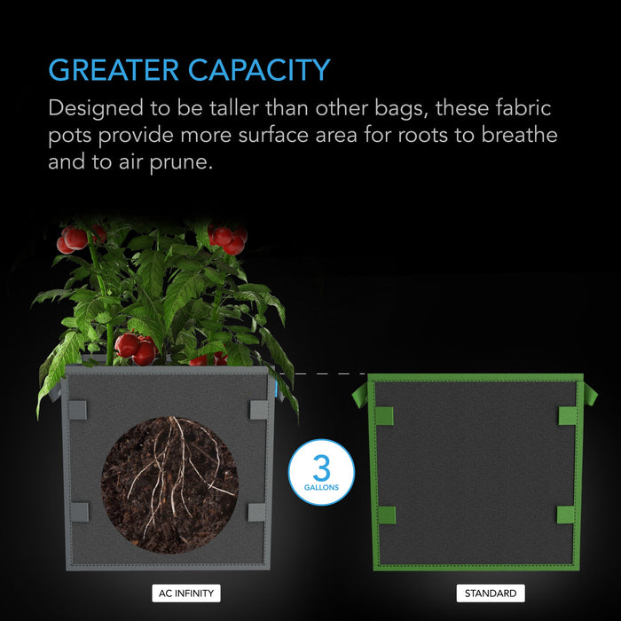 AC Infinity Heavy Duty Square Fabric Pots I 3 Gallon I 5-Pack  - LED Grow Lights Depot