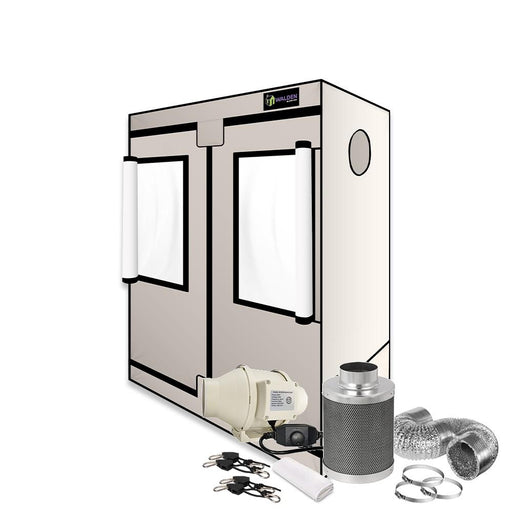Active Grow Walden White Grow Tent 2' x 4' with 4″ Ventilation Kit – 188 CFM Inline Fan, Carbon Filter, Ducting & Hangers  - LED Grow Lights Depot
