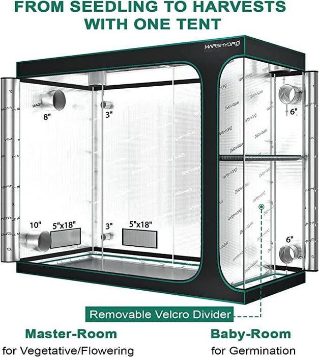 Mars Hydro 2-In-1 Grow Tent 8' 8" x 4′ (106" x 48" x 80")  - LED Grow Lights Depot