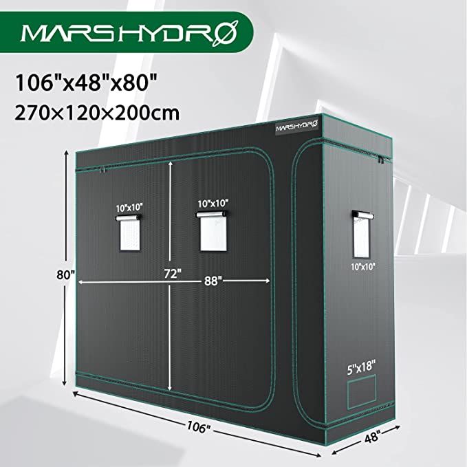 Mars Hydro 2-In-1 Grow Tent 8' 8" x 4′ (106" x 48" x 80")  - LED Grow Lights Depot