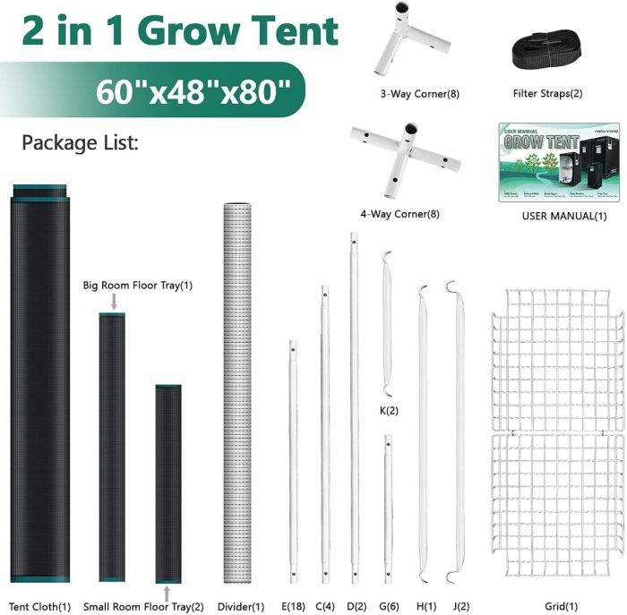 Mars Hydro 2-In-1 Grow Tent 5' x 4' (60" x 48" x 80")  - LED Grow Lights Depot