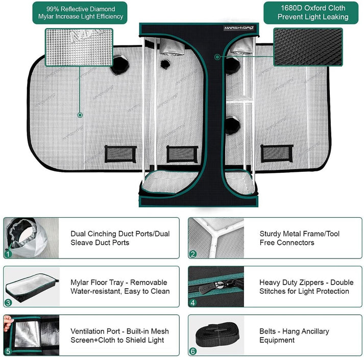 Mars Hydro 2-In-1 Grow Tent 5' x 4' (60" x 48" x 80")  - LED Grow Lights Depot