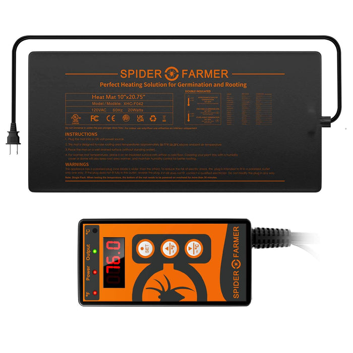 Spider Farmer® 10” x 20.75” Seedling Heat Mat & Controller Set  - LED Grow Lights Depot