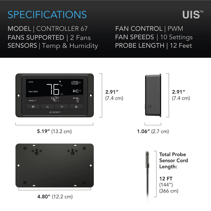 AC Infinity Temp & Humidity Fan Controller | Controller 67 | App Enabled  - LED Grow Lights Depot