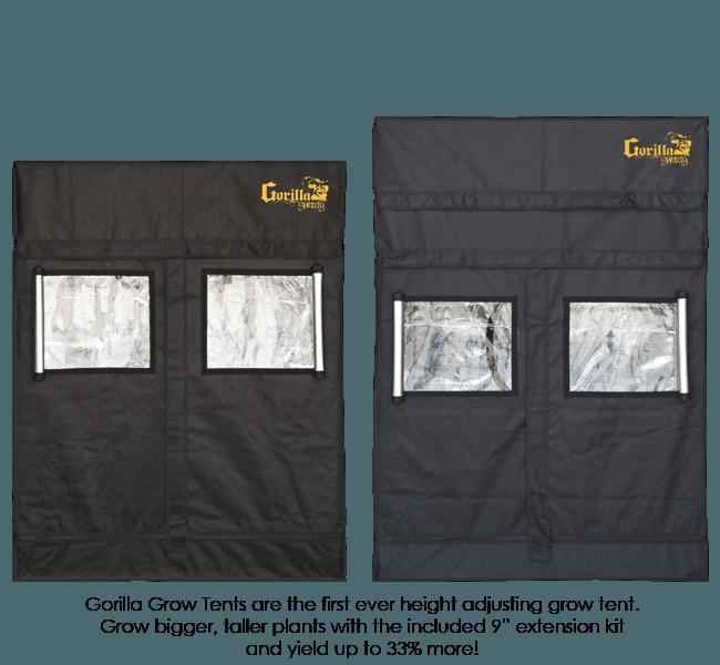 Gorilla Grow Tent Shorty 4′ x 4′ x 4′ 11″ (w/ ext. 5′ 8″) - LED Grow Lights Depot