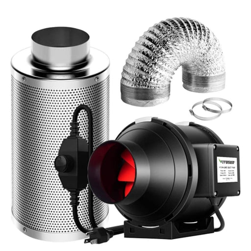 VIVOSUN 4-Inch 190 CFM Inline Duct Fan Kit with Carbon Filter and Ducting  - LED Grow Lights Depot