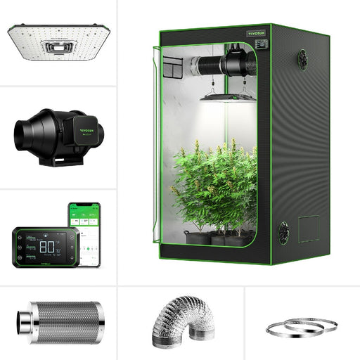 VIVOSUN GIY 3 x 3 ft. Smart Grow Kit with AeroLight 100W, AeroZesh 4'' Air Filtration Kit, 36'' x 36'' x72''  - LED Grow Lights Depot