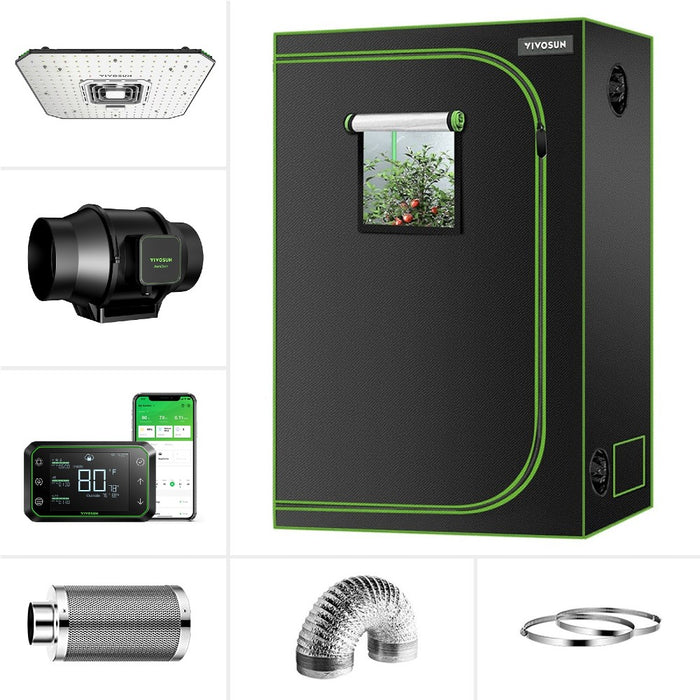 VIVOSUN GIY 4 x 2 ft. Smart Kit with AeroLight 100W, AeroZesh Ventilation Combo, 48" x 24" x 60"  - LED Grow Lights Depot
